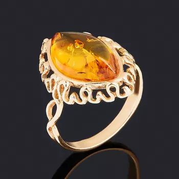 Кольцо янтарь пресс (серебро 925 пр., позолота) размер 17