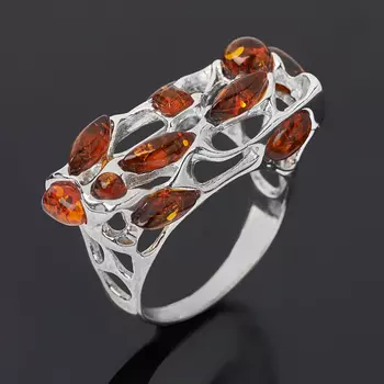 Кольцо янтарь пресс (серебро 925 пр. родир. бел.) размер 19