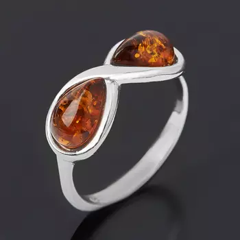 Кольцо янтарь пресс (серебро 925 пр. родир. бел.) размер 18