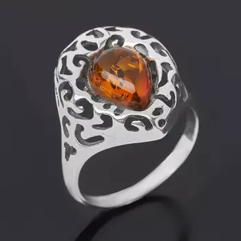 Кольцо янтарь пресс (серебро 925 пр. оксидир.) размер 18