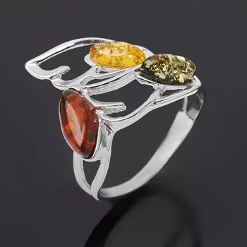 Кольцо янтарь пресс (серебро 925 пр. родир. бел.) размер 17,5