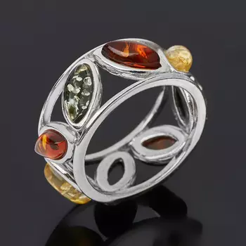 Кольцо янтарь пресс (серебро 925 пр. родир. бел.) размер 17,5