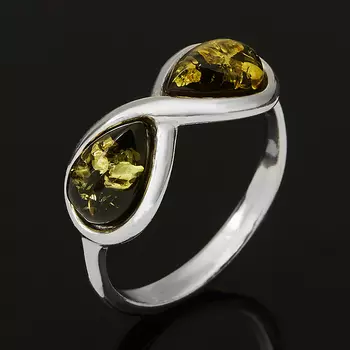 Кольцо янтарь пресс (серебро 925 пр. родир. бел.) размер 18