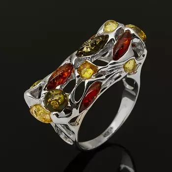 Кольцо янтарь пресс (серебро 925 пр. родир. бел.) размер 18