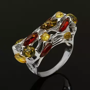 Кольцо янтарь пресс (серебро 925 пр. родир. бел.) размер 18,5