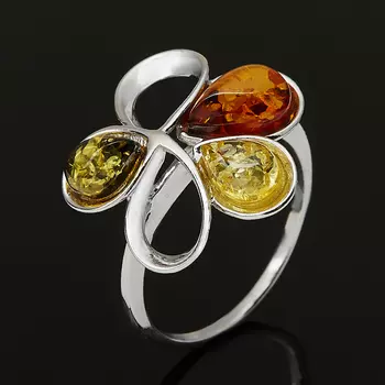 Кольцо янтарь пресс (серебро 925 пр. родир. бел.) размер 18,5