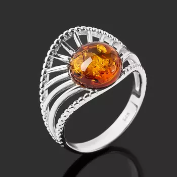 Кольцо янтарь пресс (серебро 925 пр. родир. бел.) размер 19