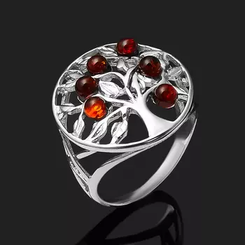 Кольцо янтарь пресс (серебро 925 пр. родир. бел.) размер 17