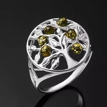 Кольцо янтарь пресс (серебро 925 пр. родир. бел.) размер 19,5