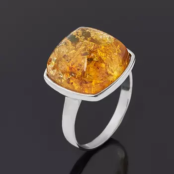 Кольцо янтарь пресс (серебро 925 пр. родир. бел.) размер 18