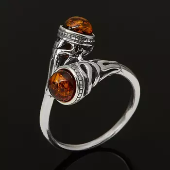 Кольцо янтарь пресс (серебро 925 пр. родир. бел.) размер 18