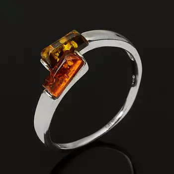 Кольцо янтарь пресс (серебро 925 пр. родир. бел.) размер 18