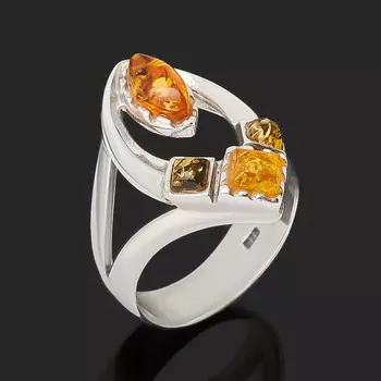 Кольцо янтарь пресс (серебро 925 пр. родир. бел.) размер 16,5