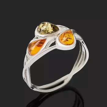 Кольцо янтарь пресс (серебро 925 пр. родир. бел.) размер 18