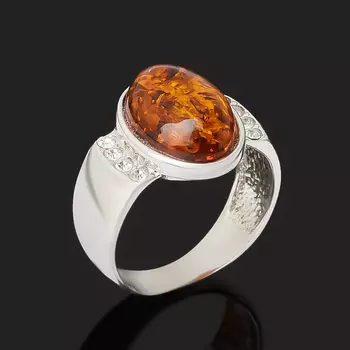 Кольцо янтарь пресс (серебро 925 пр. родир. бел.) размер 18,5