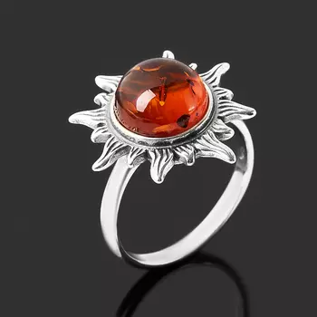 Кольцо янтарь пресс (серебро 925 пр. оксидир., родир. бел.) размер 18