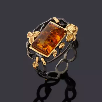 Кольцо янтарь пресс (серебро 925 пр., позолота) размер 17