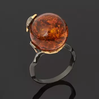 Кольцо янтарь пресс (серебро 925 пр. позолота, родир. черн.) размер 17