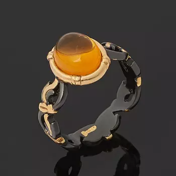 Кольцо янтарь пресс (серебро 925 пр. позолота, родир. черн.) размер 17