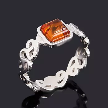 Кольцо янтарь пресс (серебро 925 пр. родир. бел.) размер 17,5