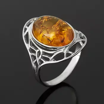 Кольцо янтарь пресс (серебро 925 пр. родир. бел.) размер 18