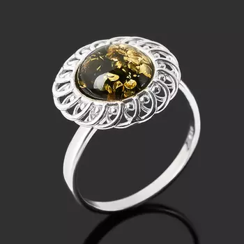 Кольцо янтарь пресс (серебро 925 пр. родир. бел.) (регулируемый) размер 15