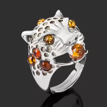 Кольцо янтарь пресс (серебро 925 пр. родир. бел.) (регулируемый) размер 17,5