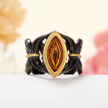 Кольцо янтарь (серебро 925 пр. позолота, родир. черн.) размер 18,5