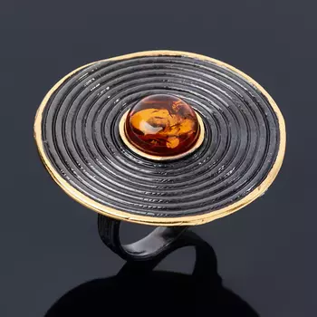 Кольцо янтарь (серебро 925 пр. позолота, родир. черн.) размер 18