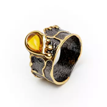 Кольцо янтарь (серебро 925 пр. позолота, родир. черн.) размер 17,5