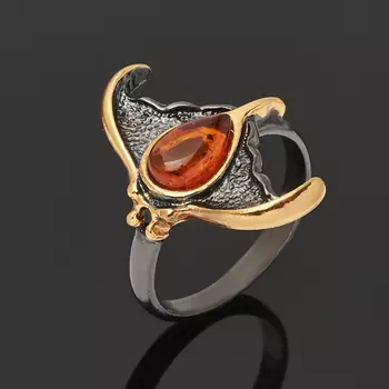 Кольцо янтарь (серебро 925 пр. позолота, родир. черн.) размер 18