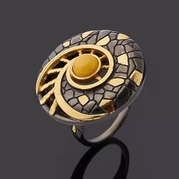 Кольцо янтарь (серебро 925 пр. позолота, родир. черн.) размер 17