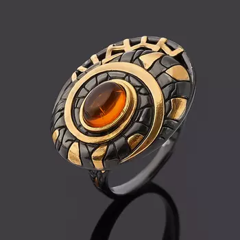 Кольцо янтарь (серебро 925 пр. позолота, родир. черн.) размер 17