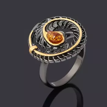 Кольцо янтарь (серебро 925 пр. позолота, родир. черн.) размер 16,5