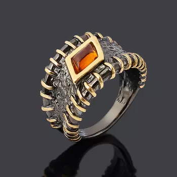 Кольцо янтарь (серебро 925 пр. позолота, родир. черн.) размер 18