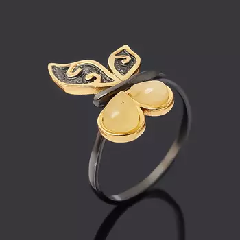 Кольцо янтарь (серебро 925 пр. позолота, родир. черн.) размер 18,5