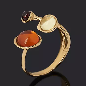 Кольцо янтарь (серебро 925 пр. позолота) (регулируемый) размер 16,5