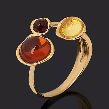 Кольцо янтарь (серебро 925 пр. позолота) (регулируемый) размер 17,5