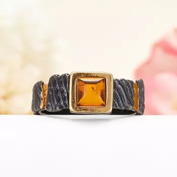 Кольцо янтарь (серебро 925 пр., позолота) размер 17