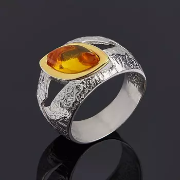 Кольцо янтарь (серебро 925 пр., позолота) размер 18,5