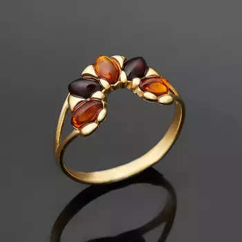 Кольцо янтарь (серебро 925 пр., позолота) размер 17