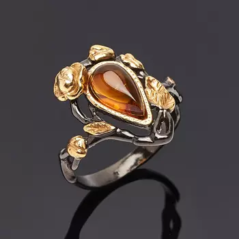 Кольцо янтарь (серебро 925 пр. позолота, родир. черн.) размер 18,5