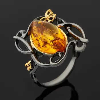 Кольцо янтарь (серебро 925 пр. позолота, родир. черн.) размер 17