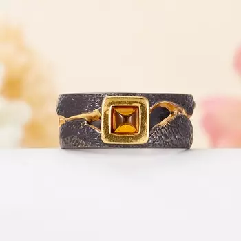 Кольцо янтарь (серебро 925 пр., позолота) размер 18,5