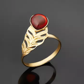 Кольцо янтарь (серебро 925 пр. позолота) размер 17