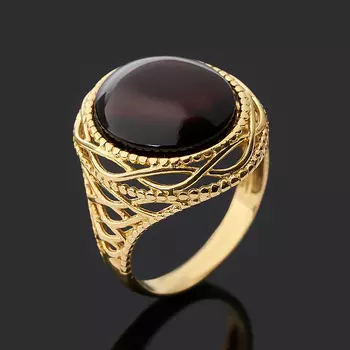 Кольцо янтарь (серебро 925 пр. позолота) размер 17