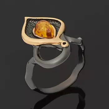 Кольцо янтарь (серебро 925 пр., позолота) размер 17