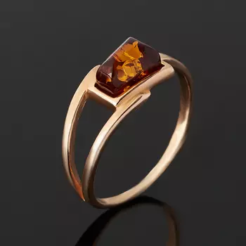 Кольцо янтарь (серебро 925 пр. позолота) размер 17