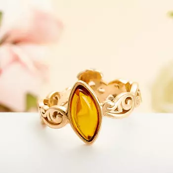 Кольцо янтарь (серебро 925 пр., позолота) размер 18