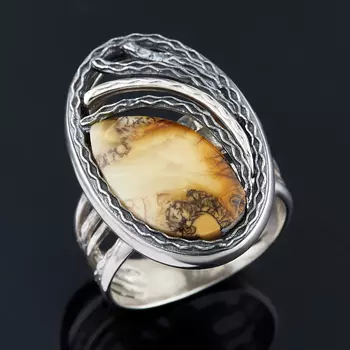 Кольцо янтарь (серебро 925 пр.) (регулируемый) размер 17